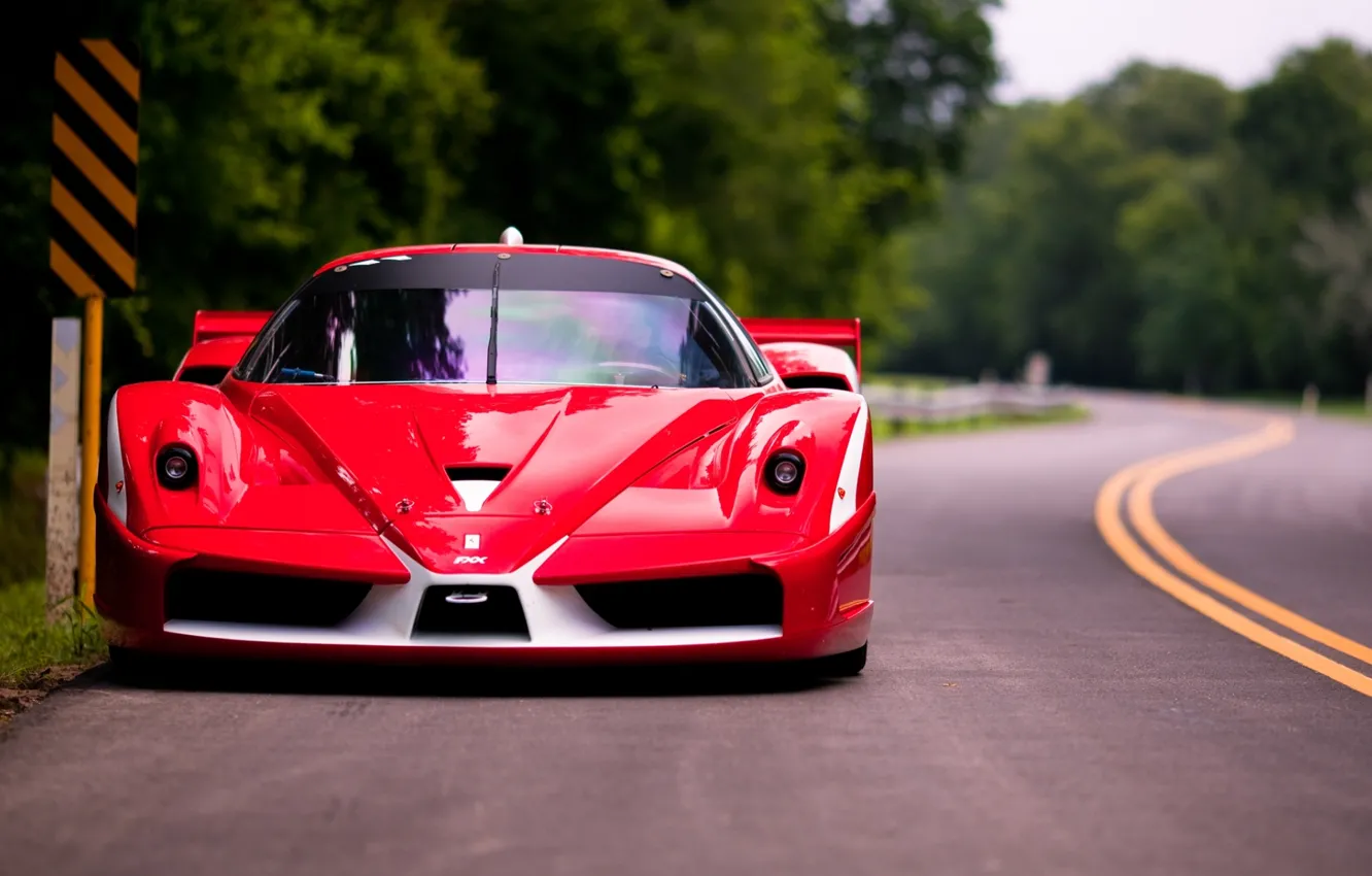 Фото обои дорога, красный, Феррари, Ferrari, суперкар, передок, FXX, Evoluzione