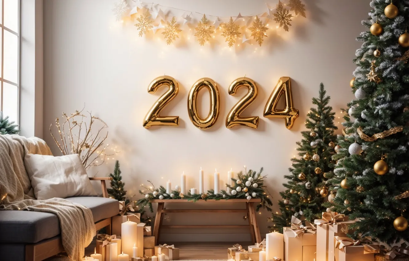 Фото обои украшения, шары, елка, Новый Год, Рождество, цифры, new year, happy