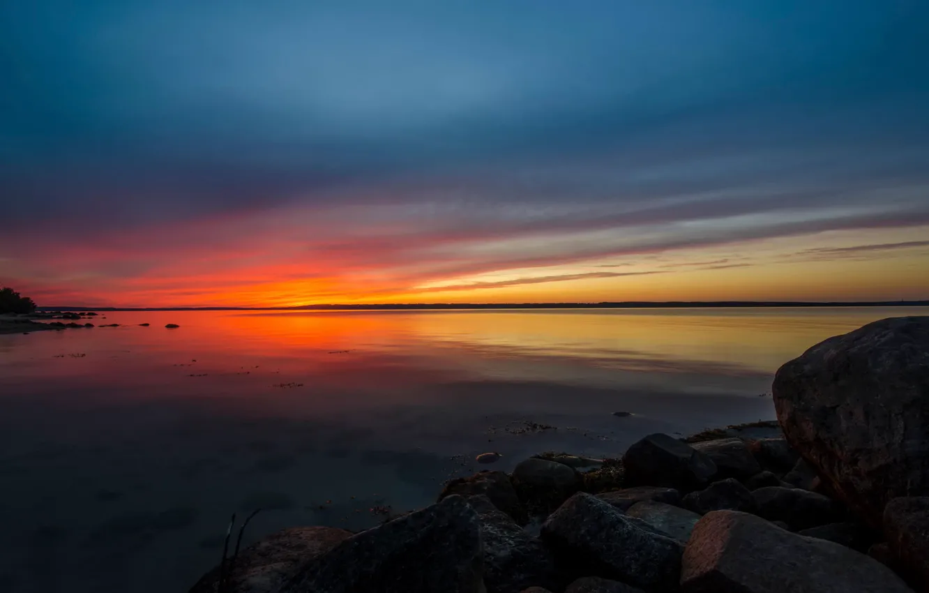 Фото обои закат, камни, Балтийское море