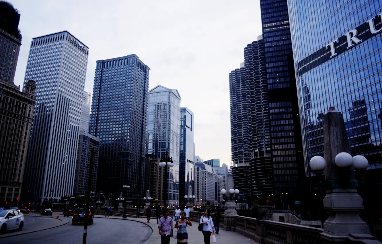 Фото обои город, река, небоскребы, Чикаго, Chicago, набережная