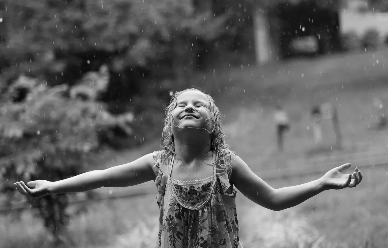 Фото обои дождь, настроение, девочка