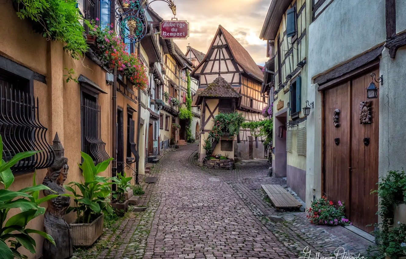Фото обои улица, Франция, дома, Эльзас, Эгисхайм