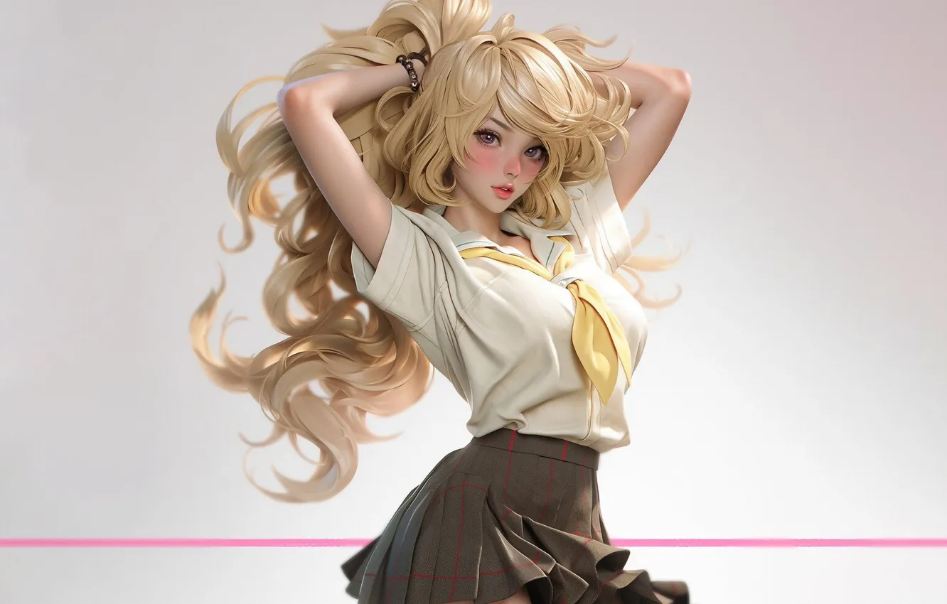 Фото обои school uniform, long hair, blonde, anime girls, tie, simple background, schoolgirl, school skirt