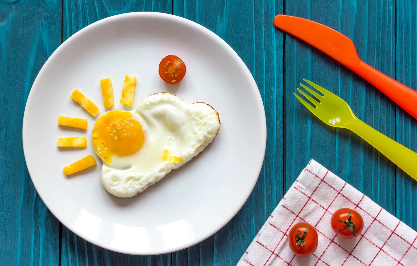 Фото обои завтрак, сыр, яичница, помидоры, солнышко, breakfast