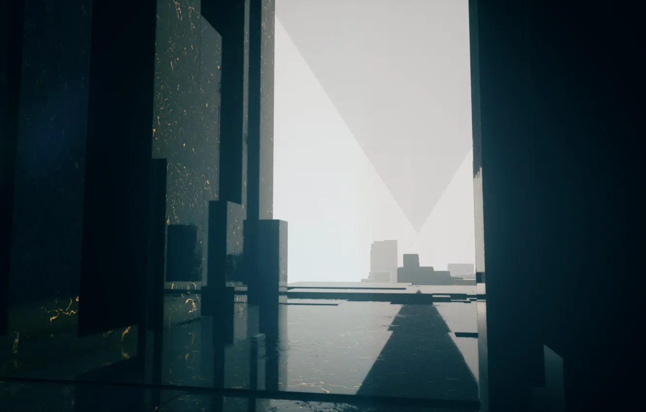 Фото обои Треугольник, Мрамор, Отражения, Marble, Remedy, Control, RTX, Контрол