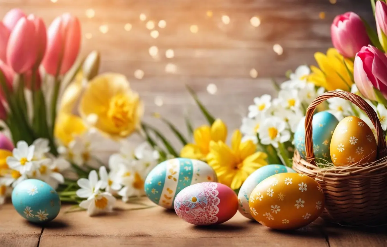 Фото обои цветы, яйца, весна, colorful, Пасха, flowers, spring, Easter