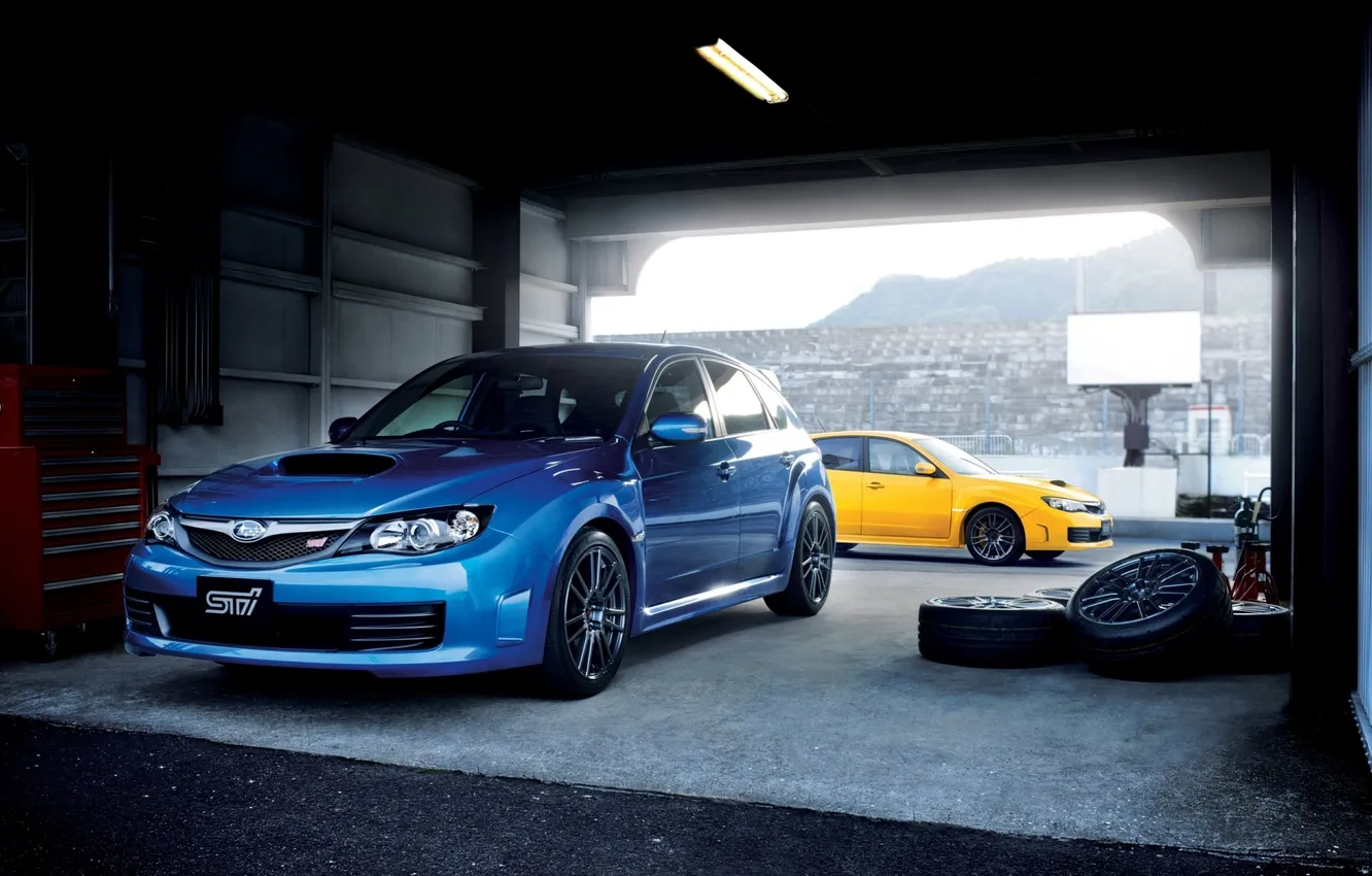 Фото обои гараж, auto, Subaru Impreza WRX STI