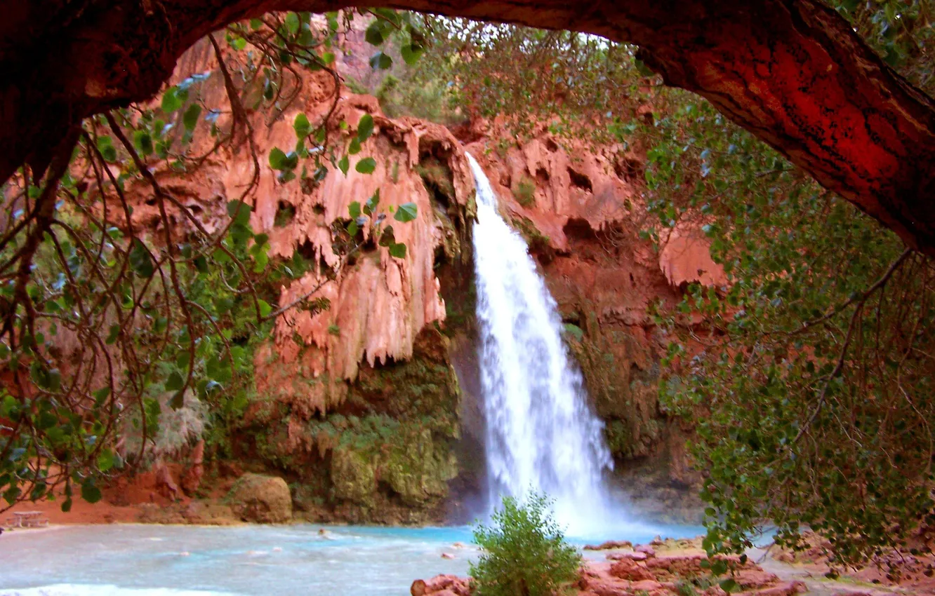 Фото обои горы, природа, река, водопад, Arizona, Grand Canyon, Hava-sui Falls, Havasupai Indian Reservation