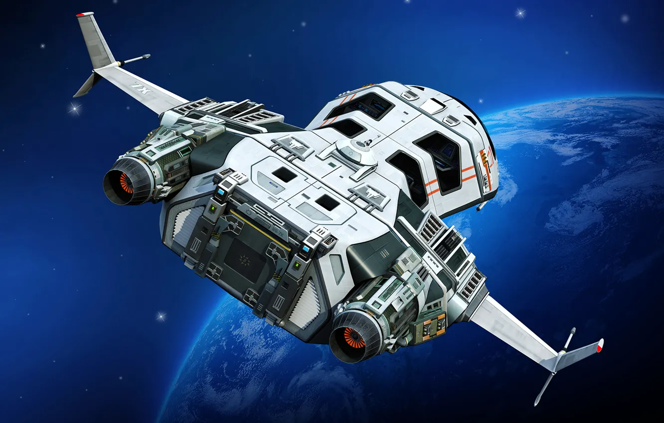 Фото обои звезды, полет, планета, Космоплан
