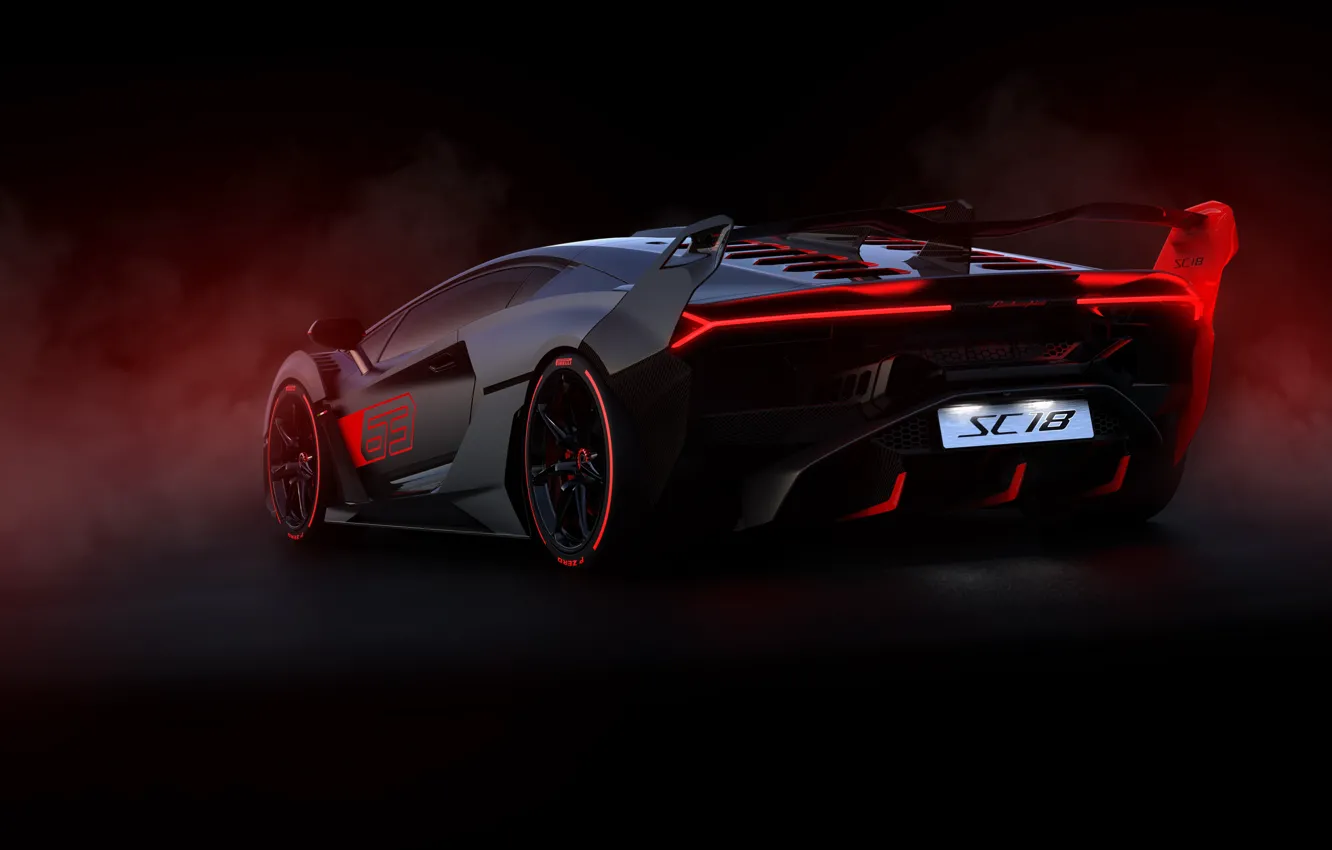 Фото обои Lamborghini, суперкар, вид сзади, 2018, SC18