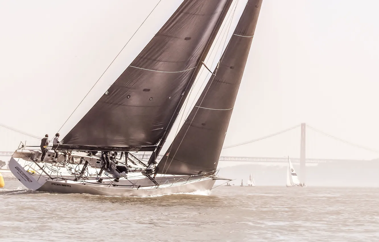 Фото обои ветер, команда, паруса, курс, залив Сан-Франциско, спортивная яхта, Racer yacht, гоночная яхта Джульетта-2
