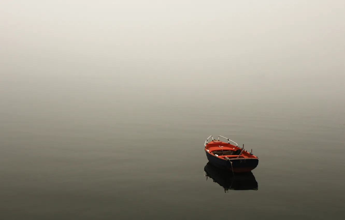 Фото обои вода, пейзаж, природа, туман, озеро, река, лодка