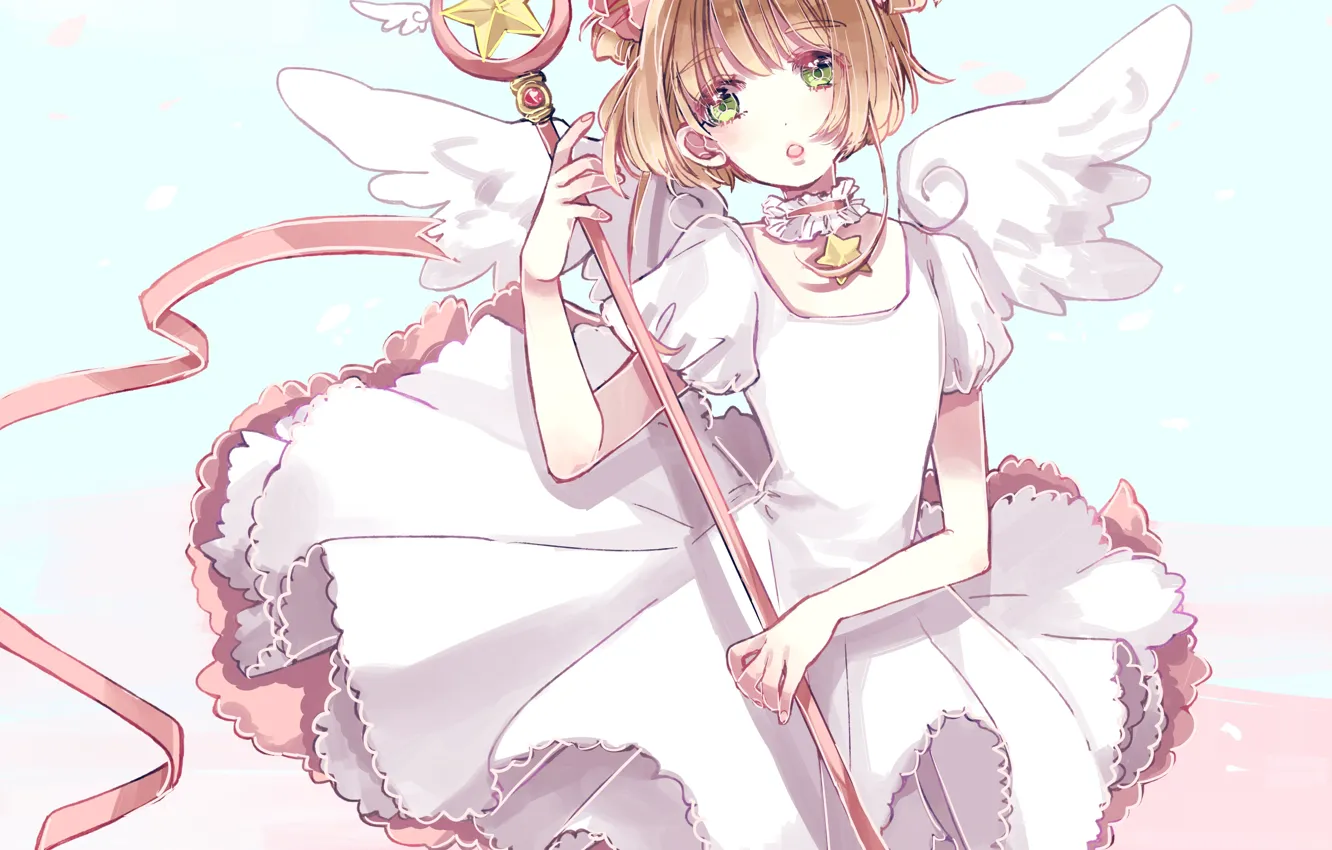 Фото обои крылья, ангел, платье, девочка, Card Captor Sakura, Сакура - собирательница карт