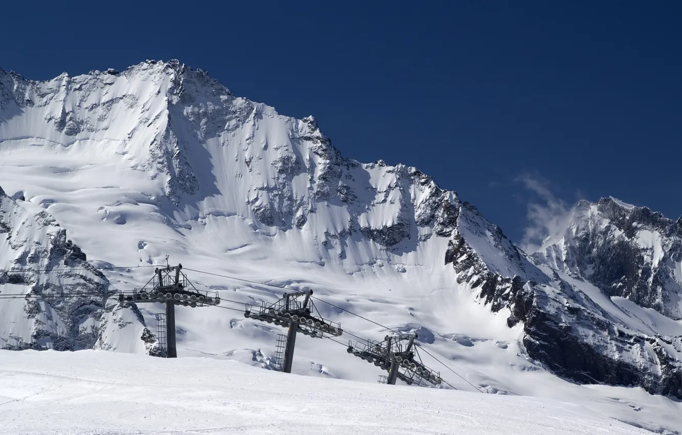 Фото обои зима, снег, горы, склон, курорт, Snow morning, подъёмник, горнолыжный