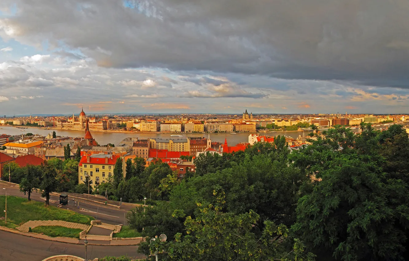 Фото обои небо, город, фото, дома, сверху, Венгрия, Budapest