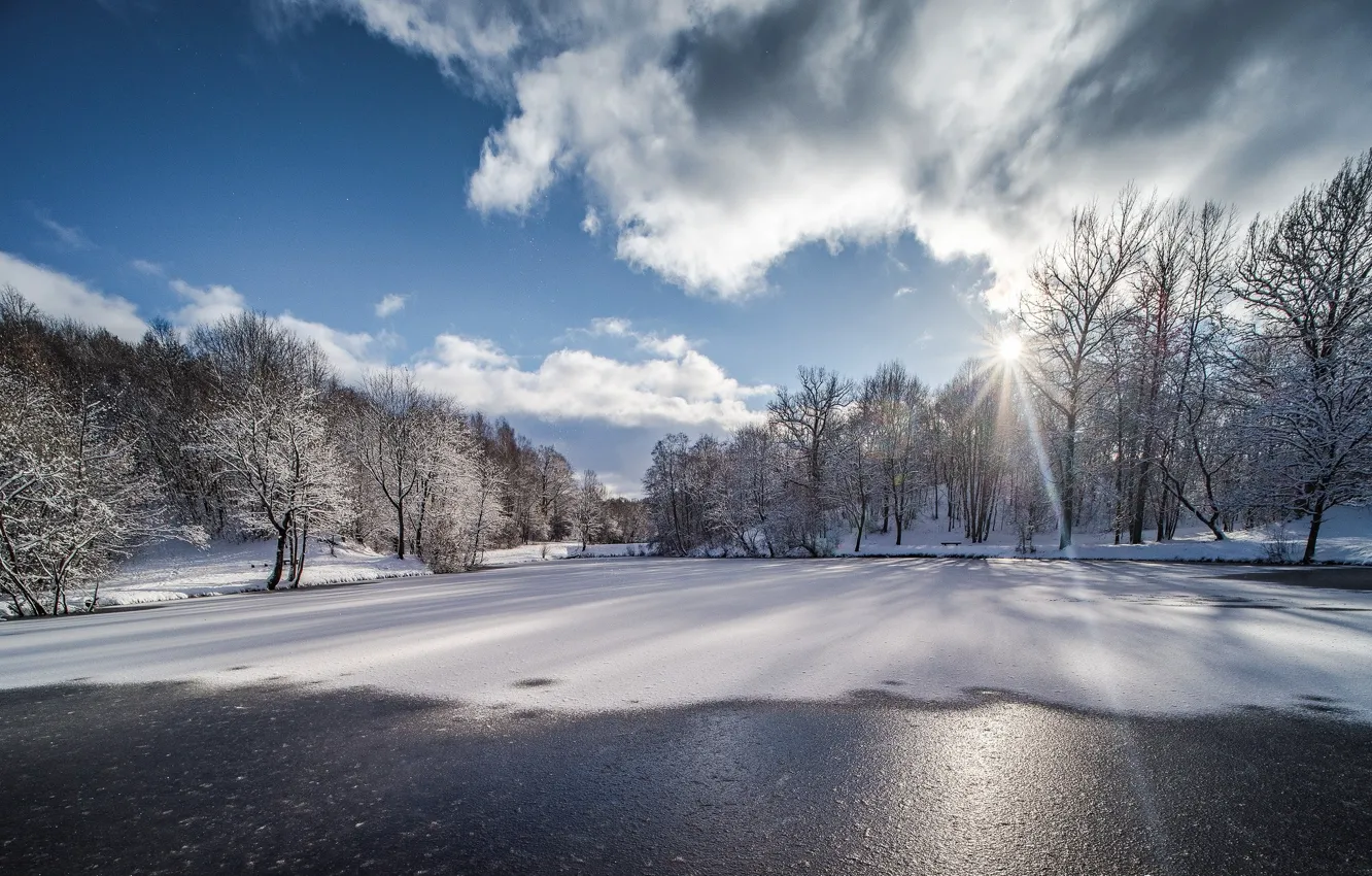Фото обои зима, снег, пейзаж, природа, озеро, красота, мороз