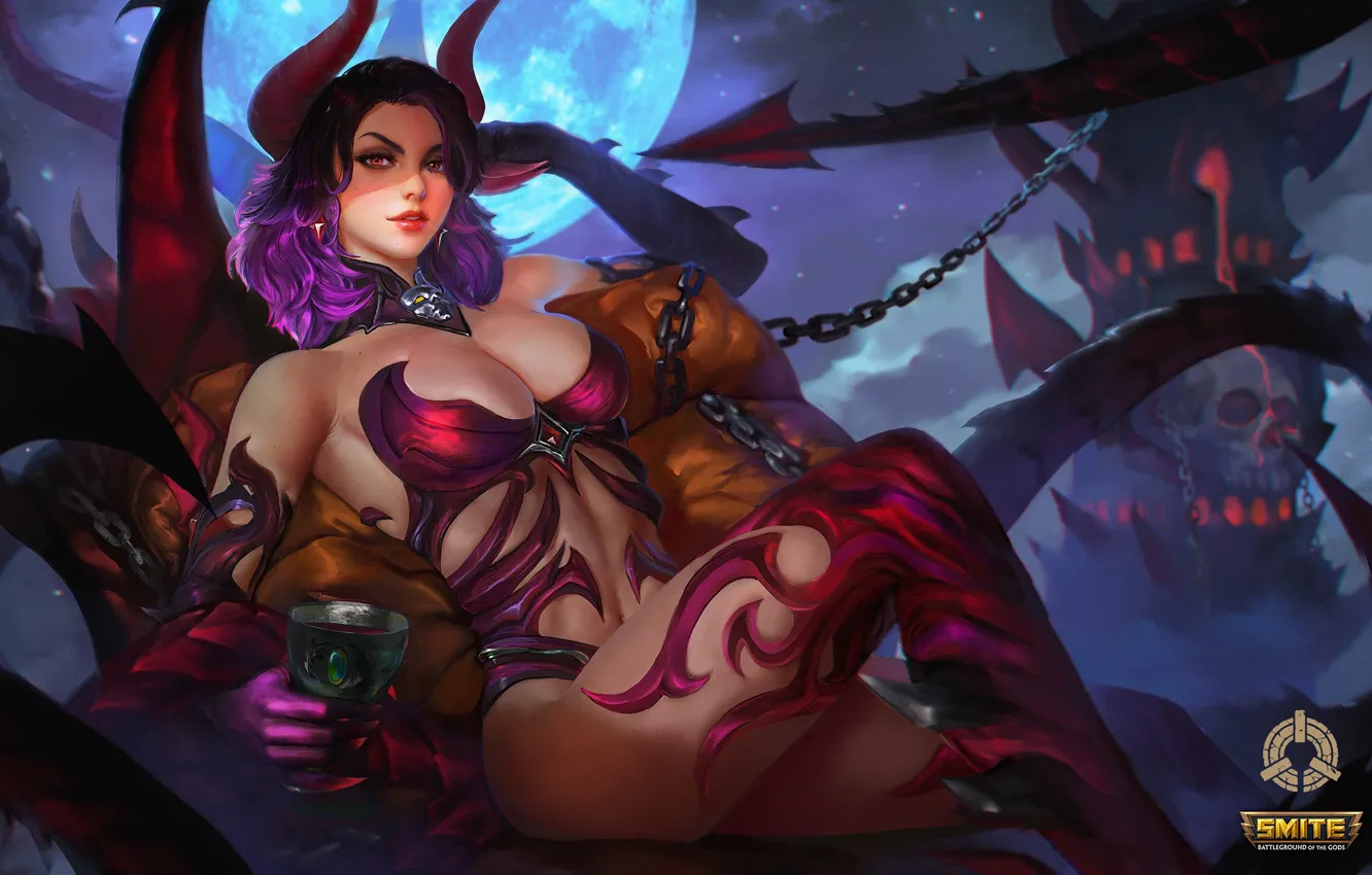 Фото обои грудь, девушка, демон, вампир, assassin, succubus, moba, Smite