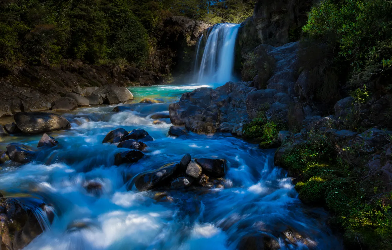 Фото обои река, водопад, Новая Зеландия, New Zealand, Tawhai Falls, Tongariro National Park, Национальный парк Тонгариро