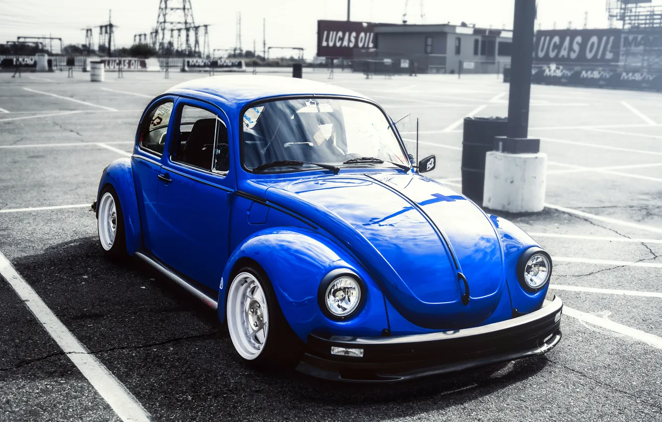 Фото обои жук, blue, front, фольксваген, Volkswagen Beetle