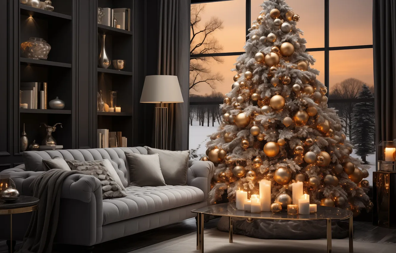 Фото обои украшения, комната, елка, интерьер, Рождество, Новый год, Christmas, tree