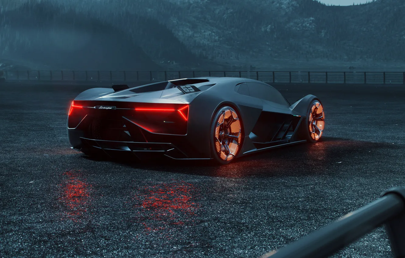 Фото обои рендеринг, Lamborghini, суперкар, вид сзади, гиперкар, Terzo Millennio