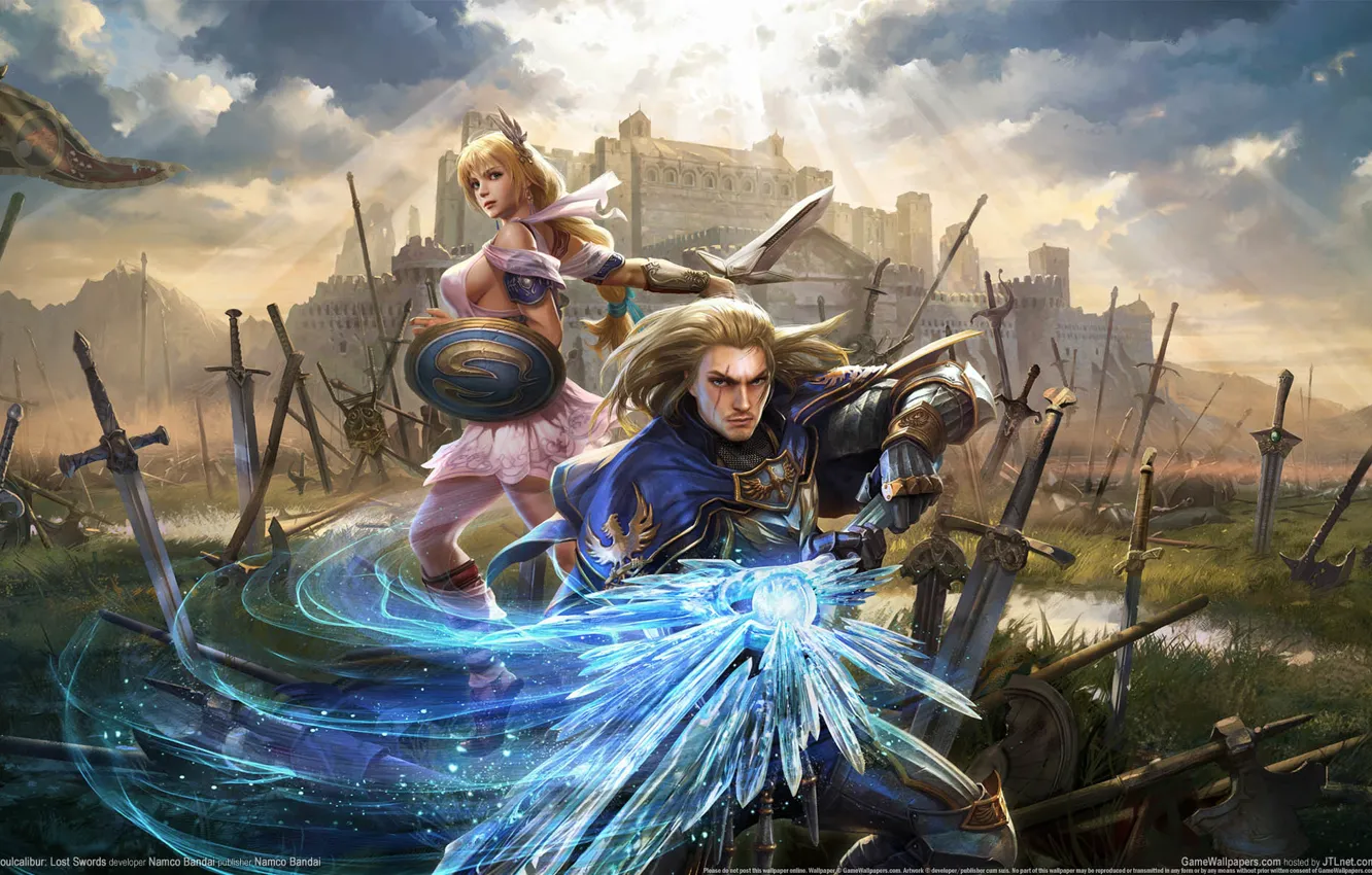 Фото обои оружие, замок, магия, игра, мечи, воины, game wallpapers, Soulcalibur: Lost Swords