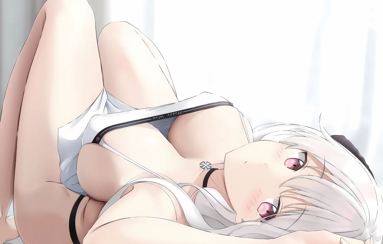 Фото обои girl, sexy, cleavage, erect nipples, long hair, legs, boobs, anime
