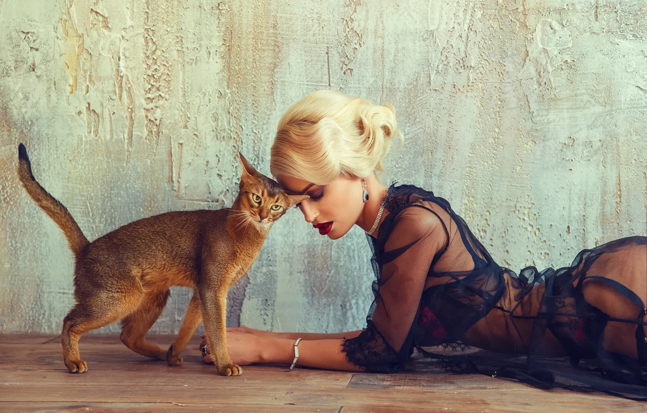 Фото обои кошка, девушка, Vesna, Sergey Yakubitskiy