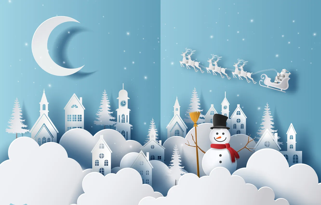 Фото обои зима, снег, праздник, новый год, снеговик