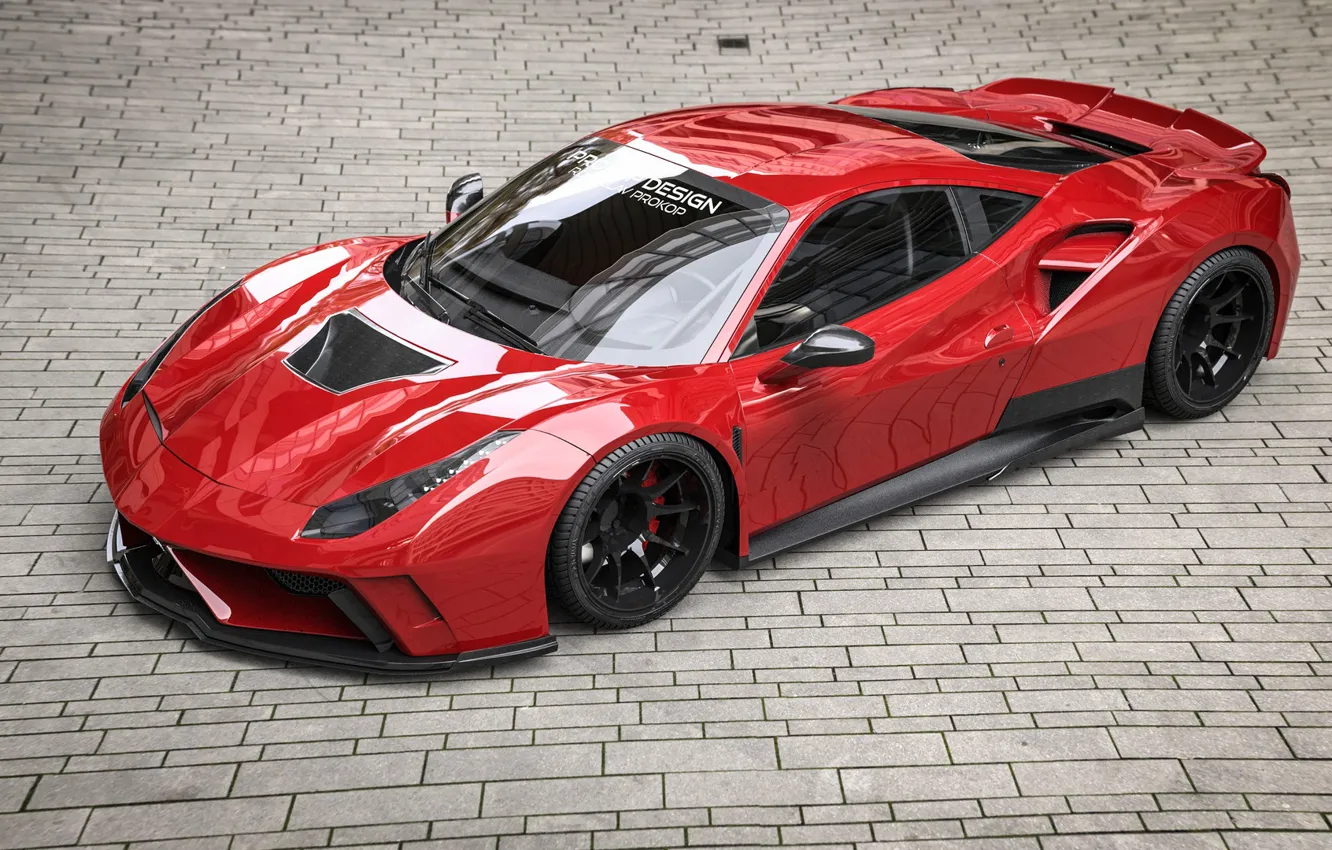 Фото обои Красный, Авто, Машина, Ferrari, Суперкар, Рендеринг, Concept Art, Спорткар