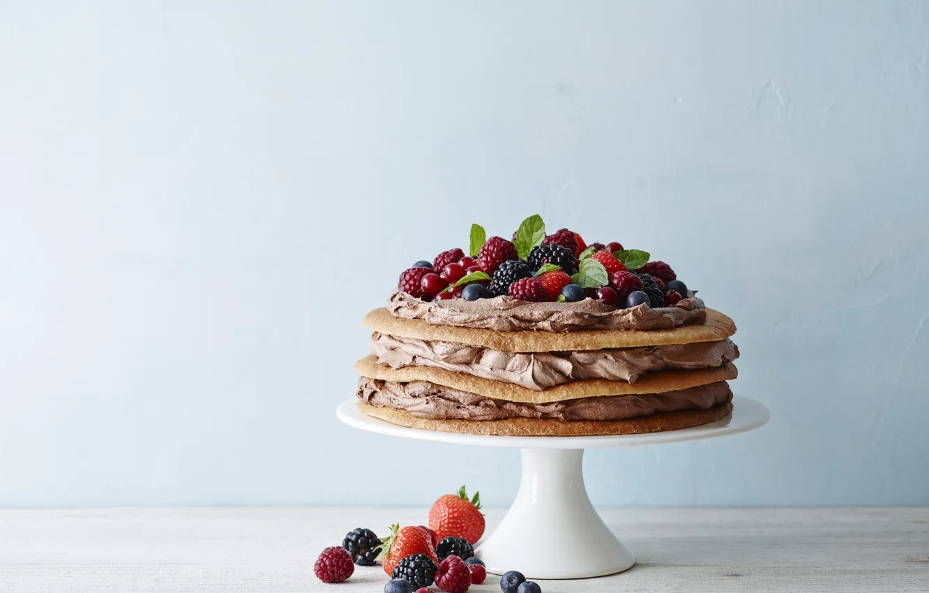 Фото обои ягоды, торт, крем