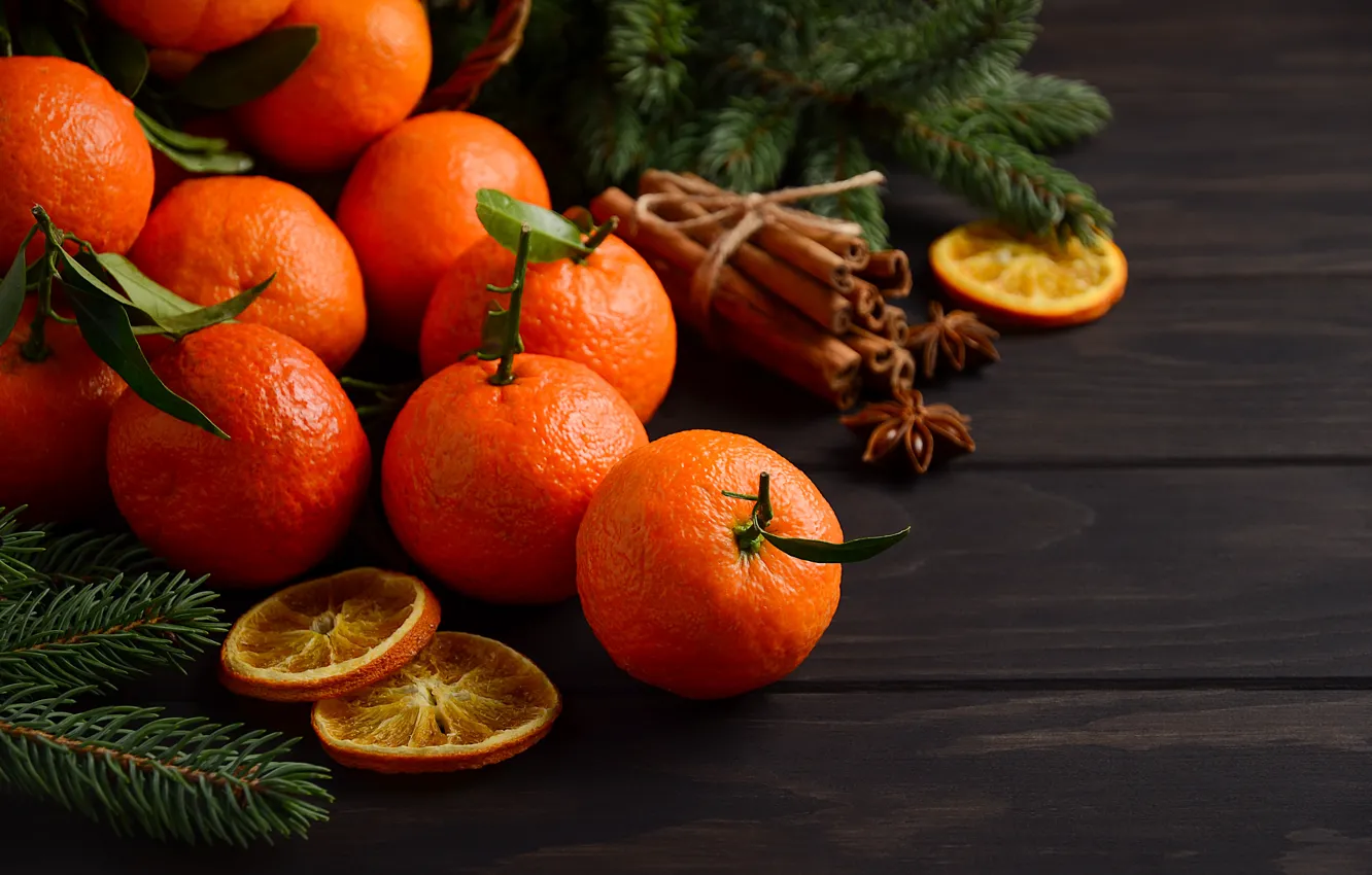 Фото обои украшения, Новый Год, Рождество, Christmas, wood, fruit, New Year, мандарины