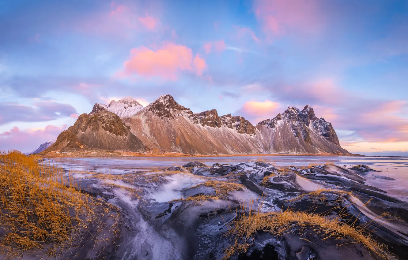 Фото обои Природа, Горы, Пейзаж, Исландия, Vestrahorn