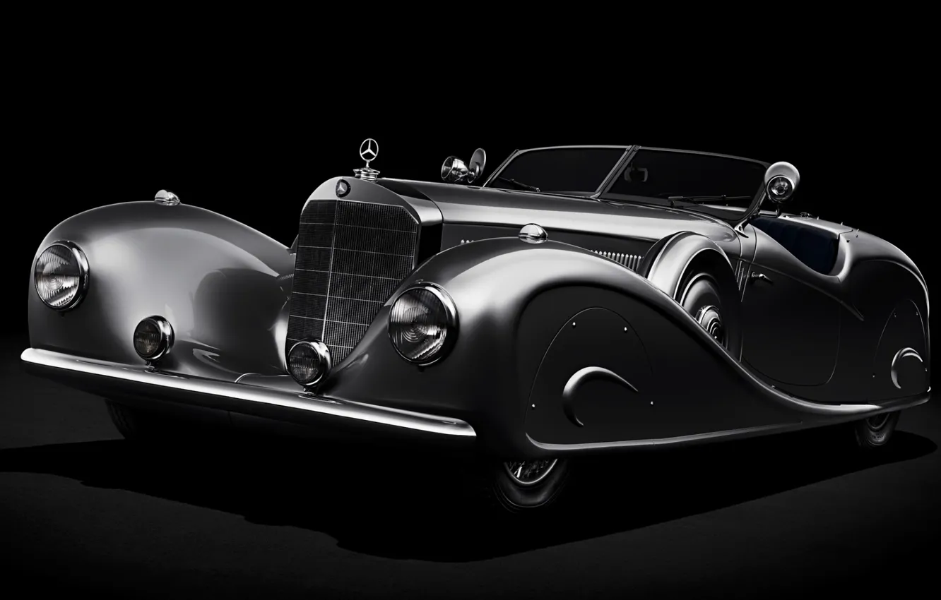 Фото обои ретро, Roadster, Mercedes-Benz, Мерседес, полумрак, by Erdmann &ampamp; Rossi, 1936, 500K