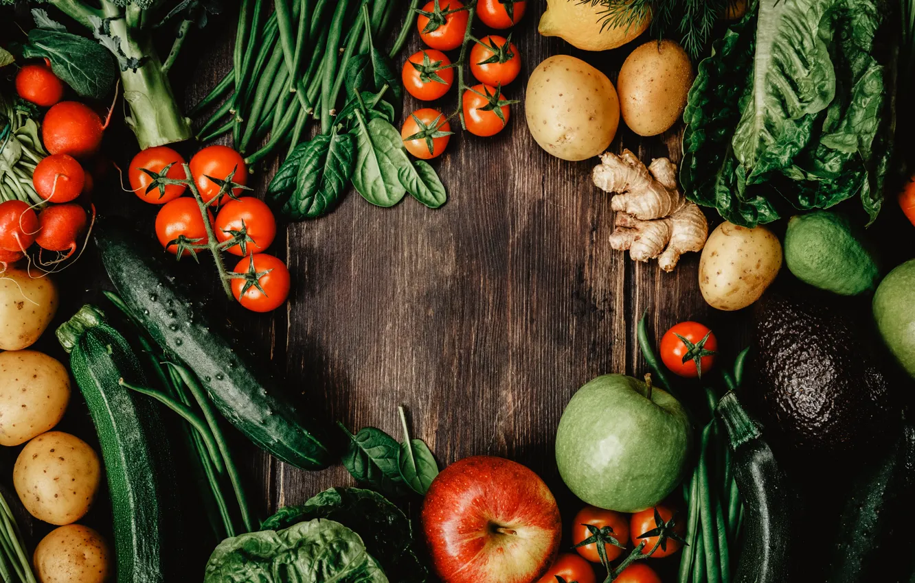 Фото обои зелень, Овощи, фрукты