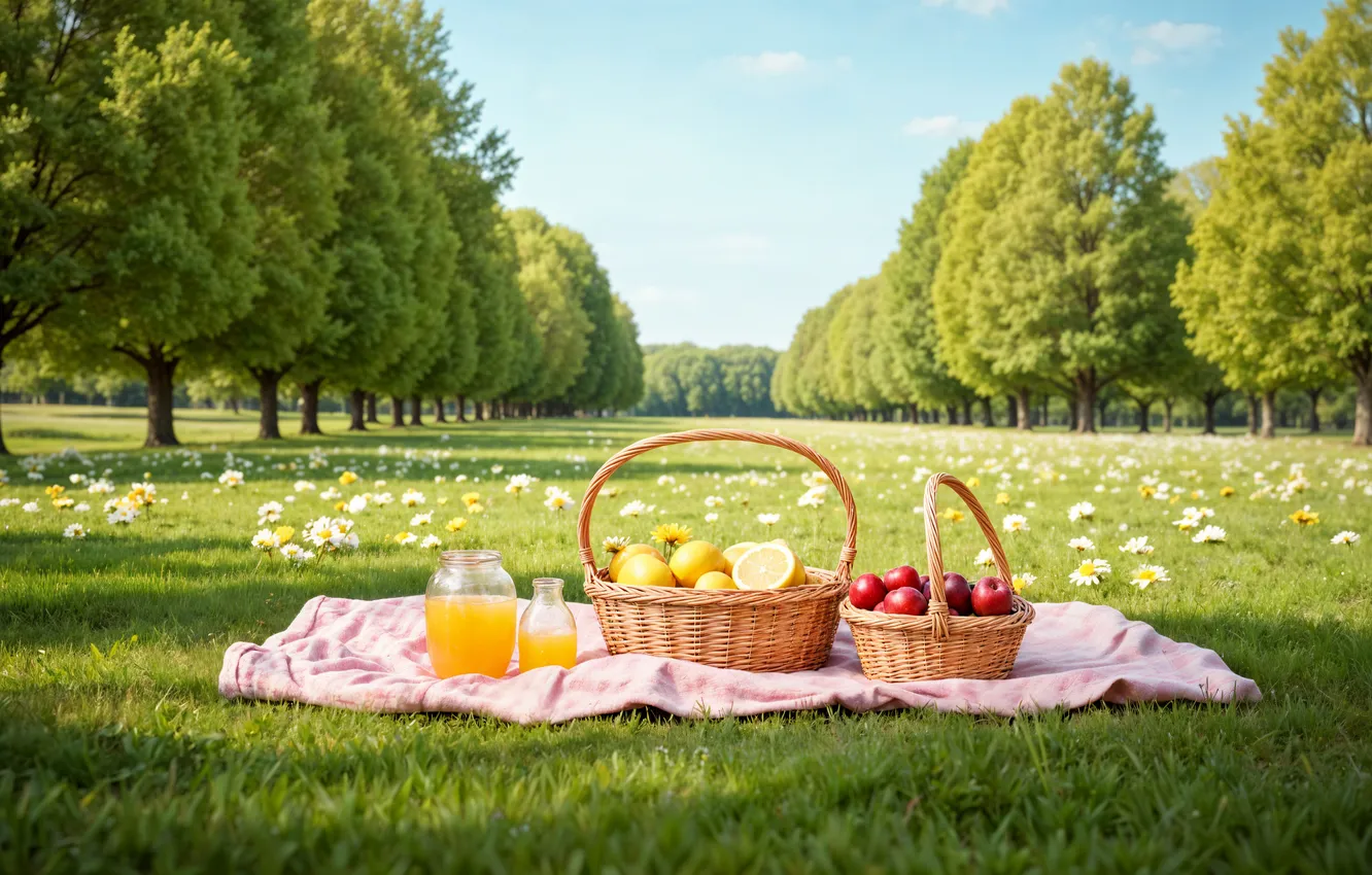 Фото обои поле, цветы, весна, colorful, луг, пикник, blossom, flowers