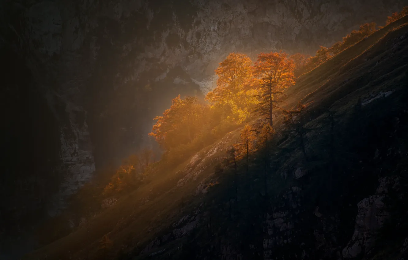 Фото обои свет, горы, природа, скалы, склон