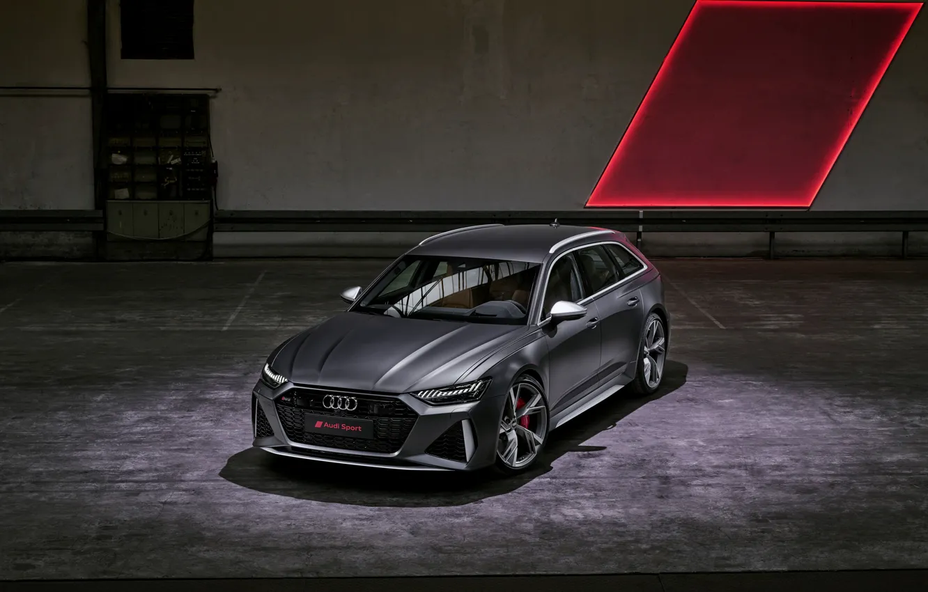 Фото обои Audi, помещение, универсал, RS 6, 2020, 2019, тёмно-серый, V8 Twin-Turbo