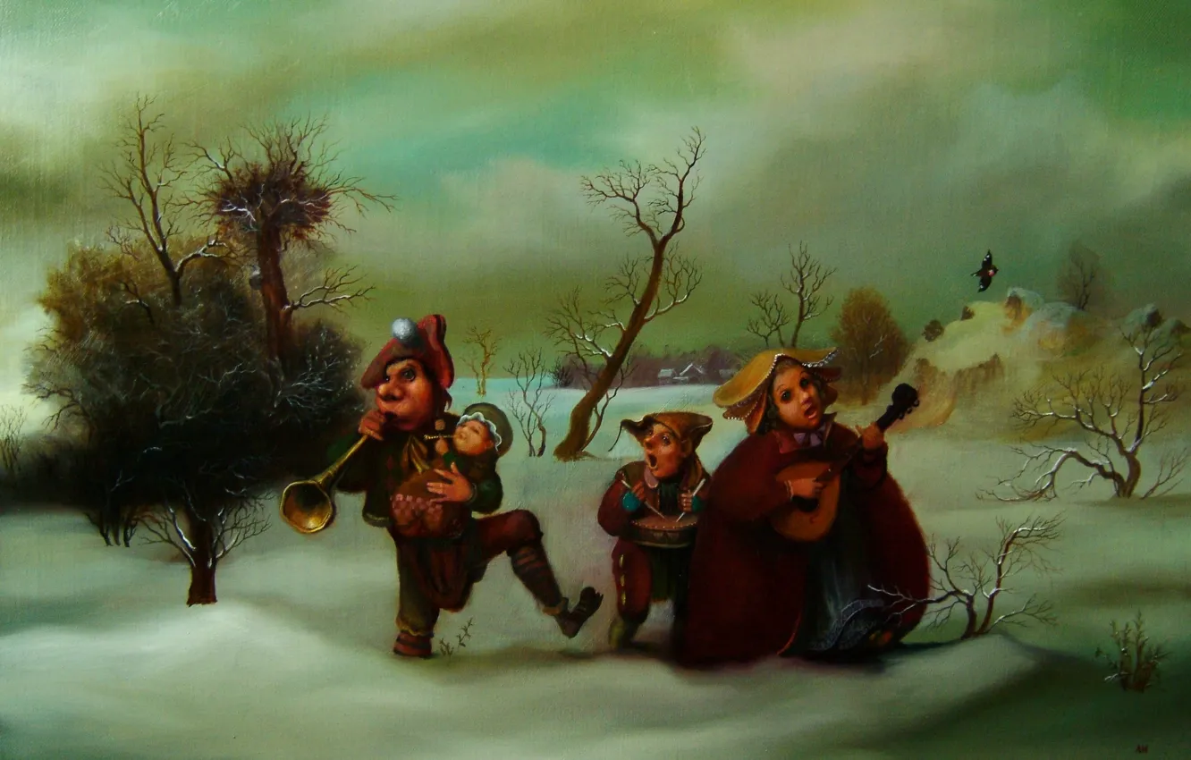 Фото обои музыканты, Сюрреализм, Лазарев И.А, Зимняя музыка