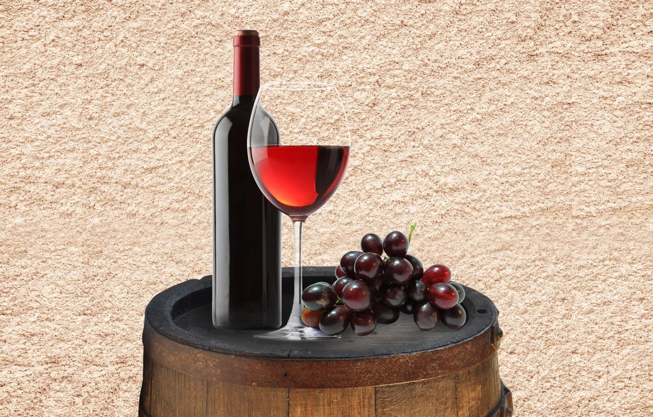 Фото обои wine, grape, bottle, wine cup