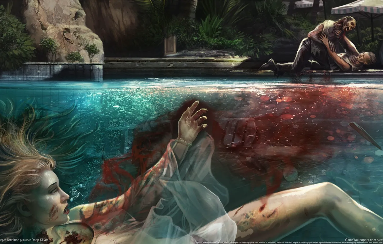 Фото обои вода, кровь, бассейн, труп, Dead Island