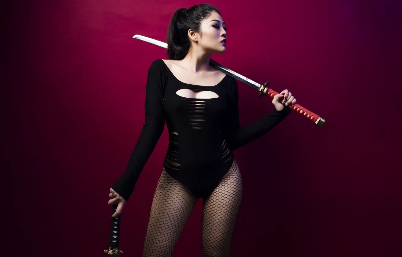 Фото обои девушка, фон, меч