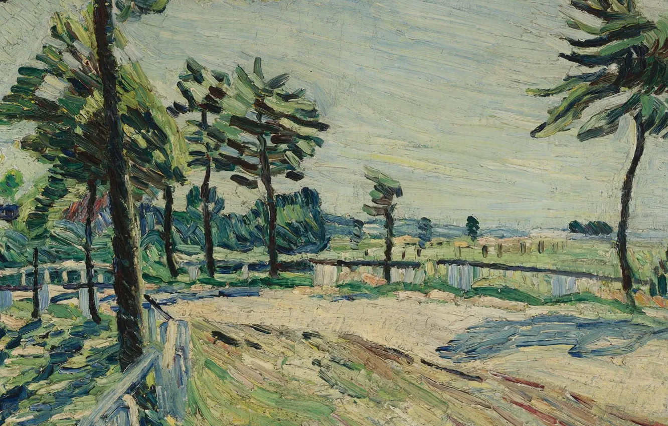 Фото обои дорога, деревья, пейзаж, Закат, картина, Francis Picabia, Франсис Пикабиа