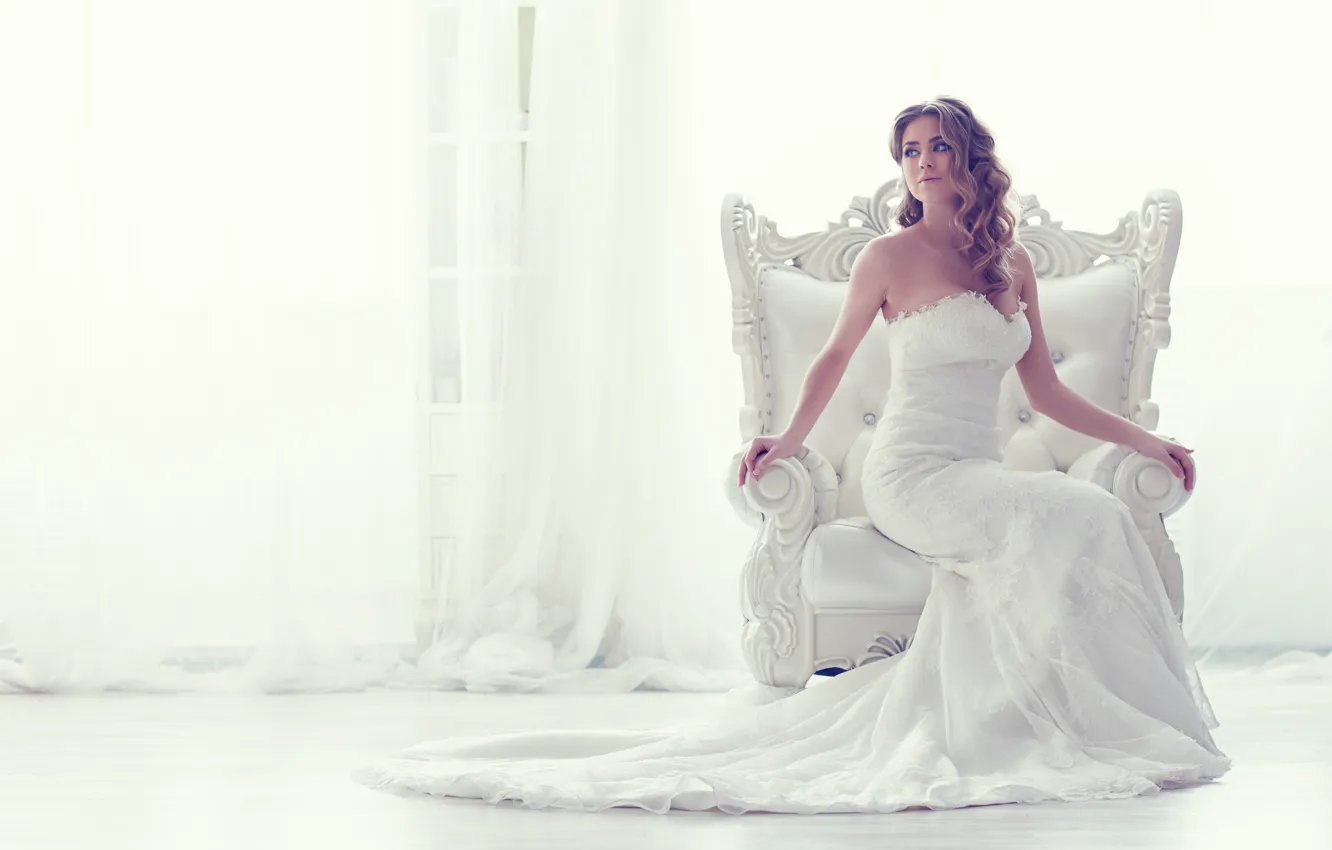 Фото обои стиль, кресло, платье, невеста, свадебное платье