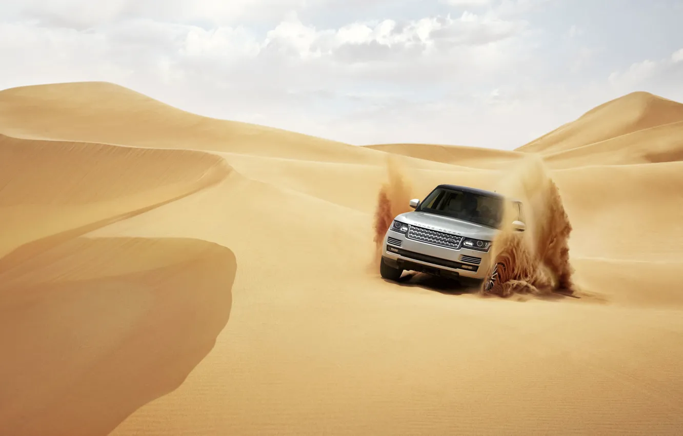 Фото обои песок, пустыня, внедорожник, range rover