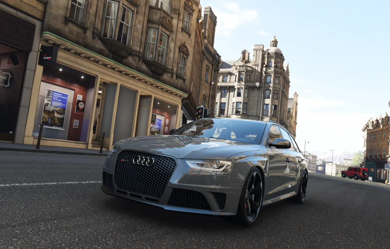 Фото обои Audi, Street, Grey, England, Road, RS4, Audi RS4