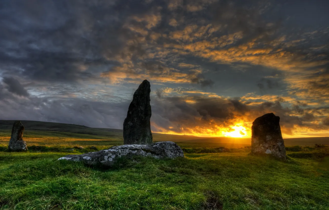Фото обои landscape, dartmoor, Scorhill Bronze Age Stone Circle