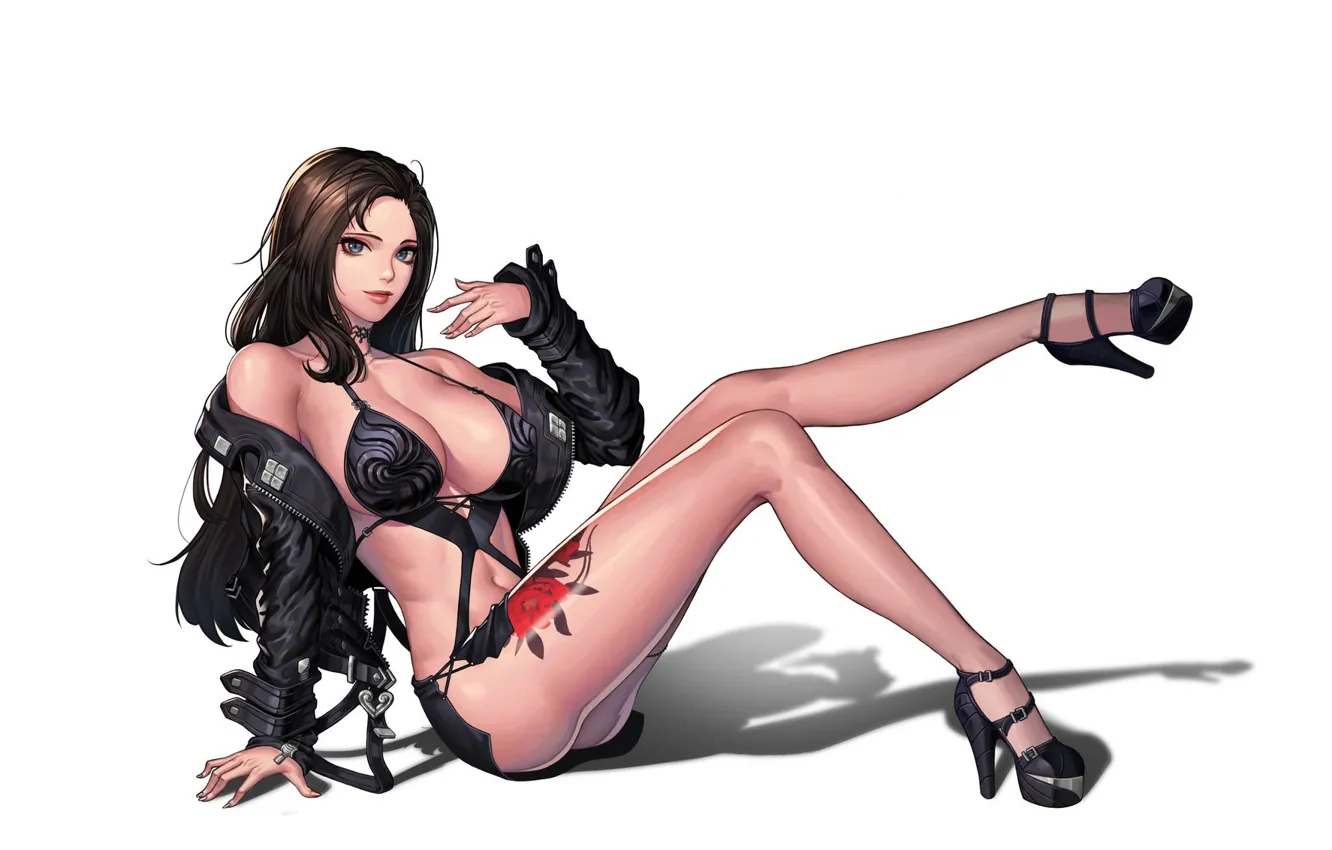 Фото обои девушка, секси, арт, белый фон, лежит