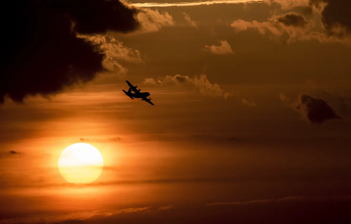 Фото обои небо, авиация, пейзаж, закат, самолёт