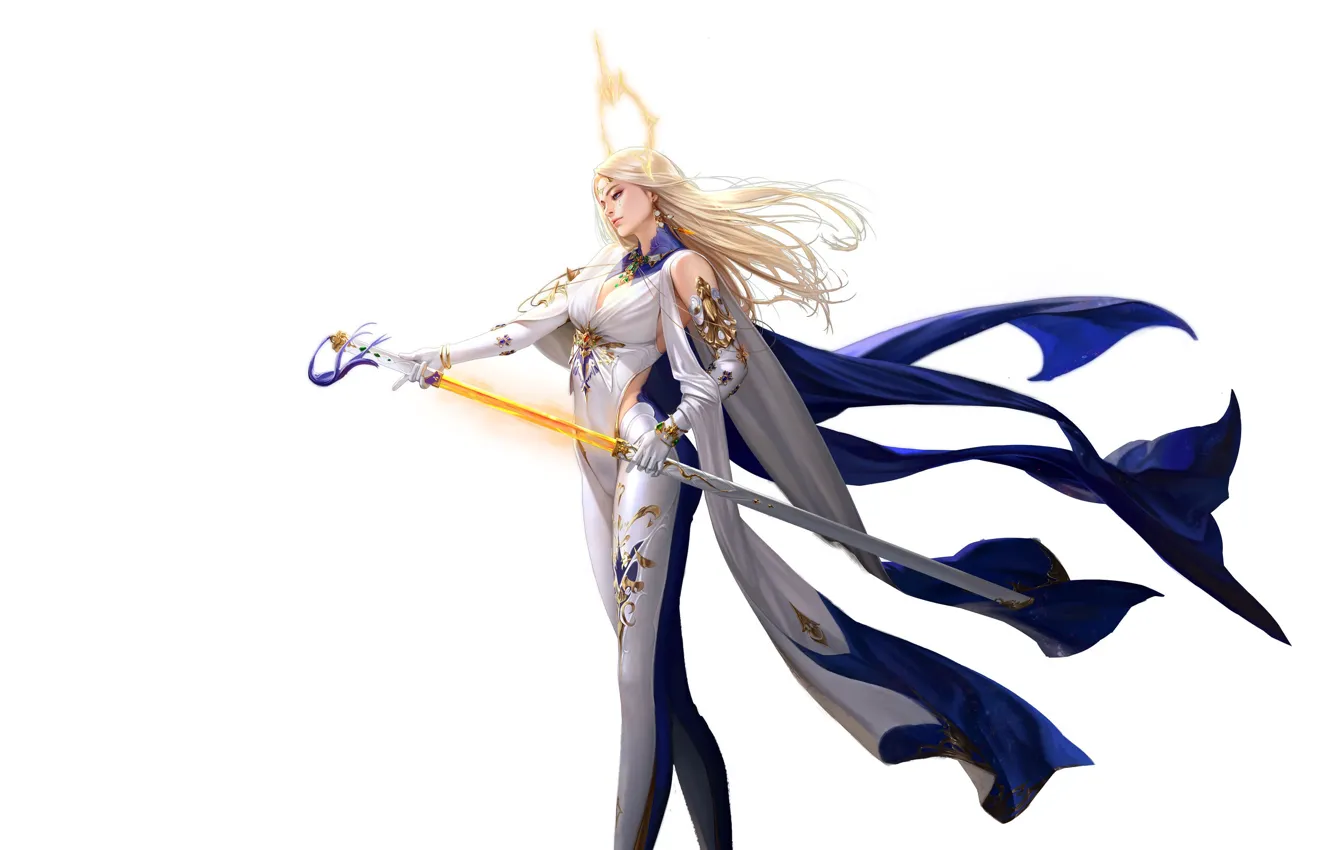 Фото обои стиль, фон, меч, арт, блондинка, girl, sword, fantasy